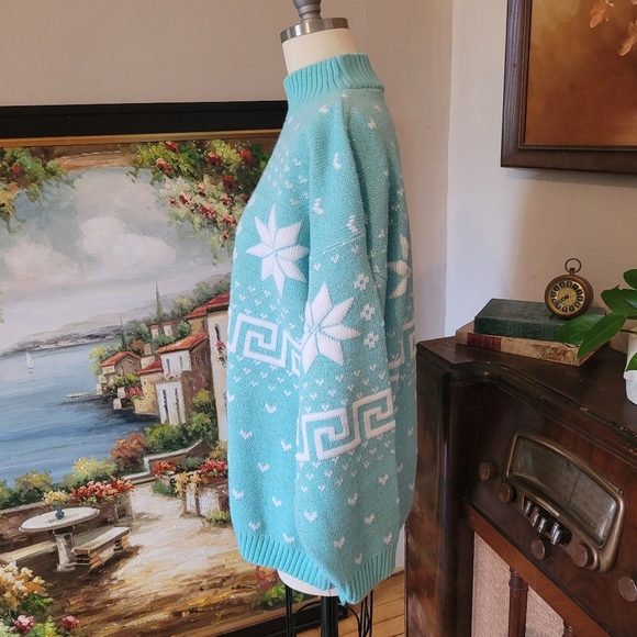 Mint shimmer vintage novelty sweater snowflakes Large - Picture 6 of 8